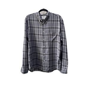 Billy Reid Mens Plaid Standard Fit Button Down Long Sleeve Blue Gray Size L